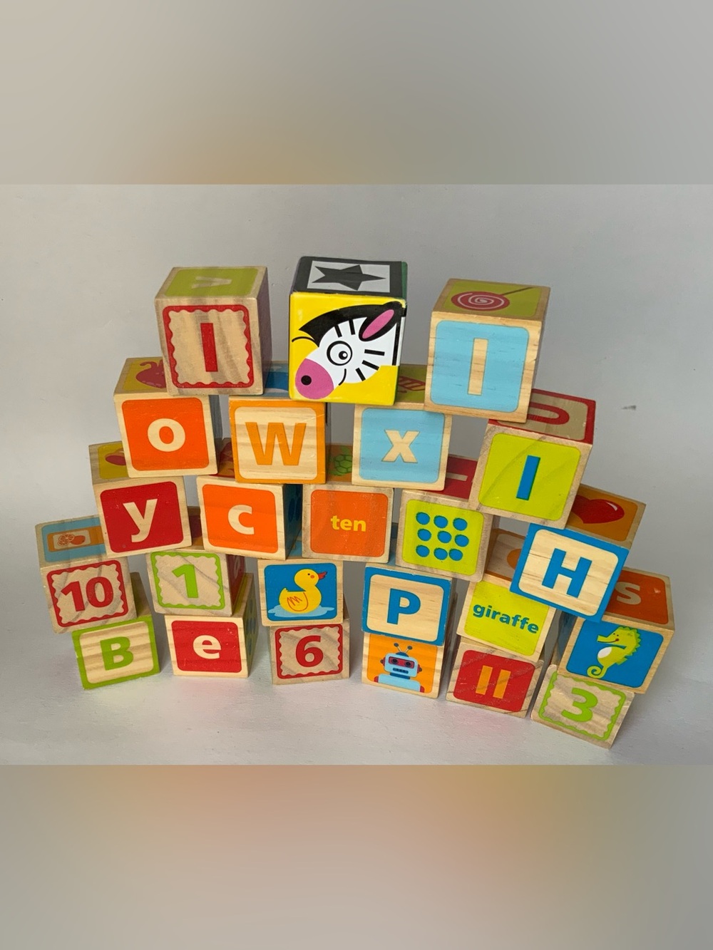 Colorful Wooden Alphabet & Number Blocks - Bright Multi-Color Set